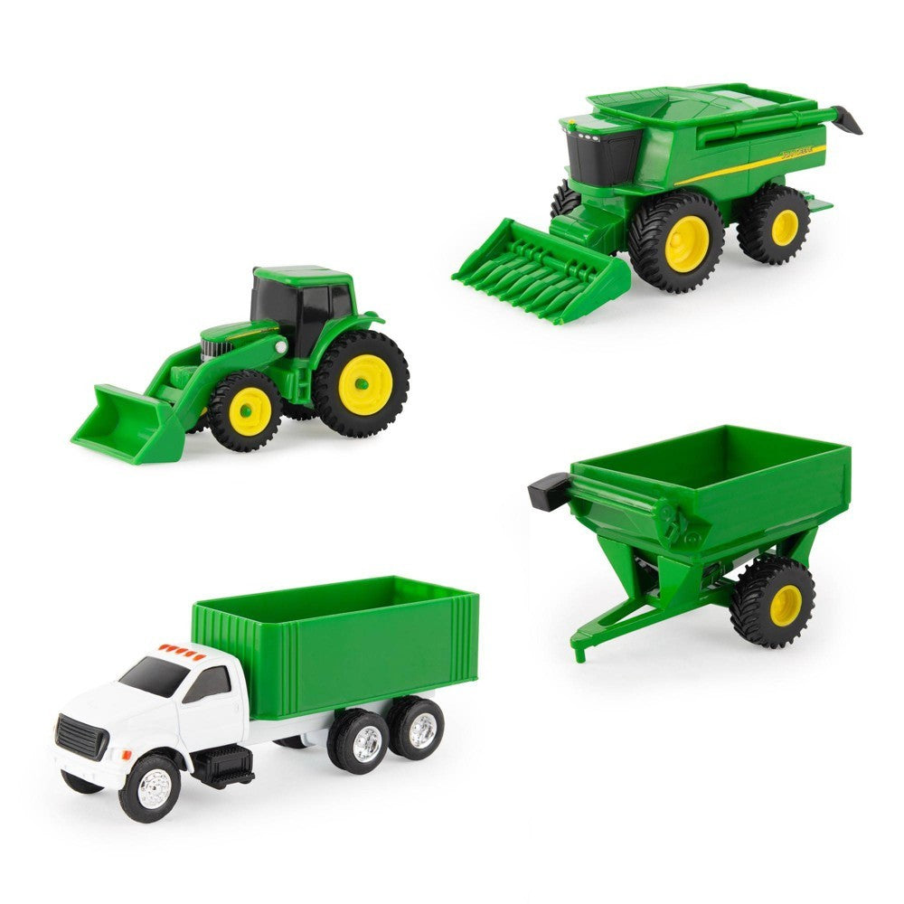 John Deere 1:64 Scale 4-Piece Toy Vehicle Set with Tractor with Loader Grain Truck Combine & Gravity Wagon