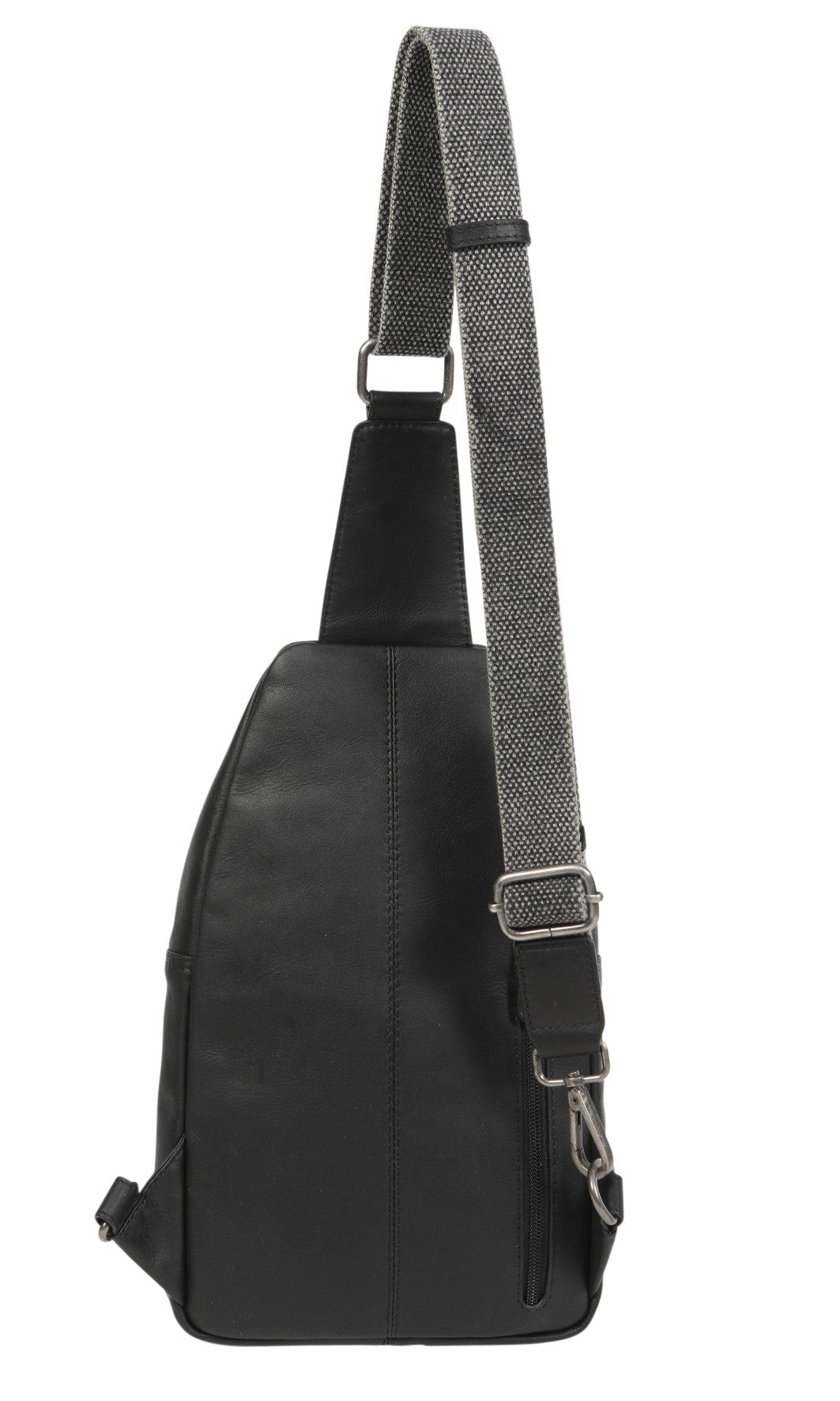 COW LEATHER MEN'S BODY BAG/DOUBLE ZIP BLACK