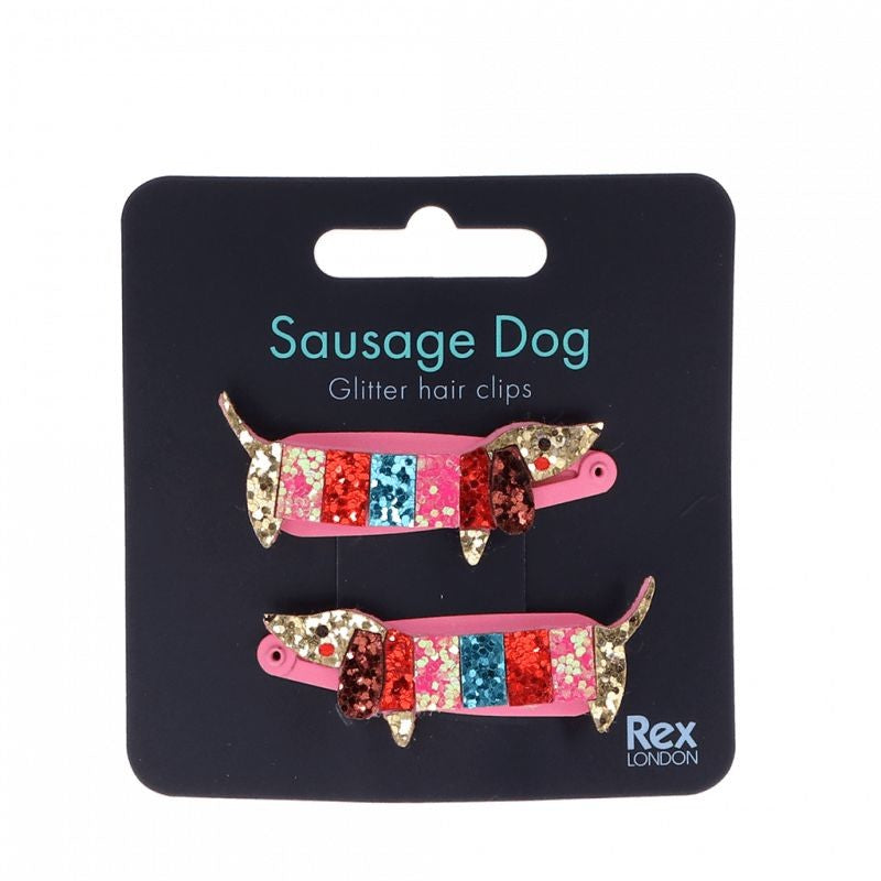 Glitter Hair Clip Rex London Sausage Dog (x2)