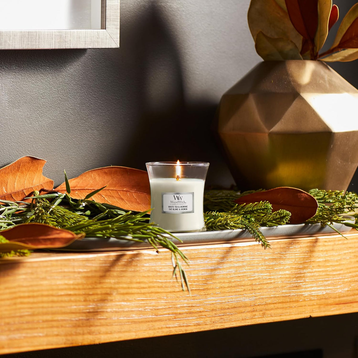 WoodWick Scented Candle White Tea & Jasmine 85 G