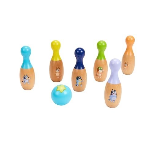 BLUEY - Wooden Bowling Skittles Set Indoor & Outdoor Bowling Play 6