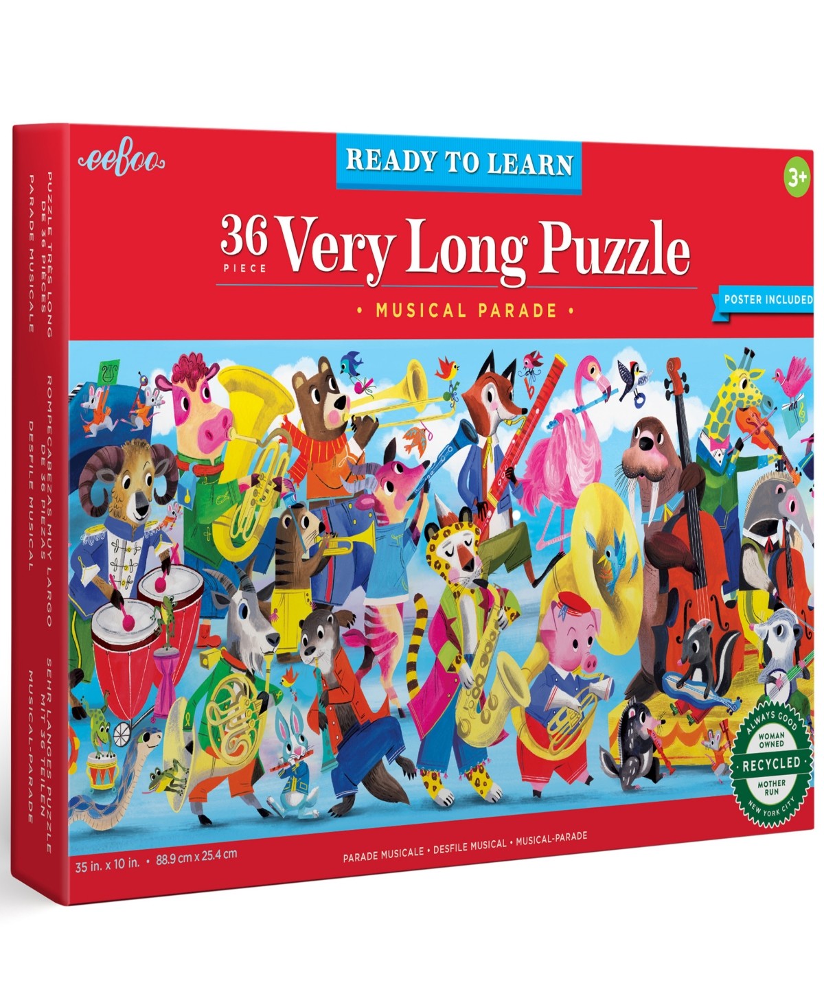 EeBoo Musical Parade 36 Piece Long Puzzle with Poster for Kids 35 X 10 Once Completed 3 Years and up.