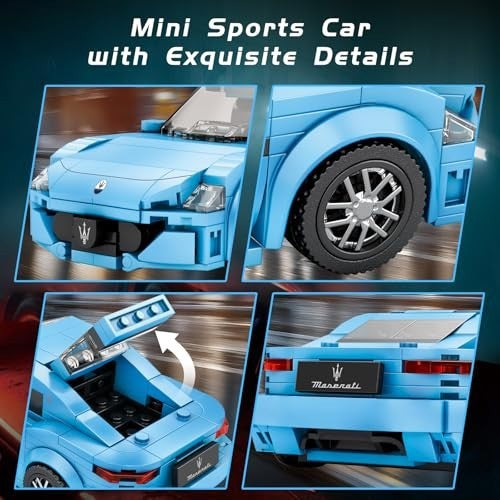 Reobrix Super Sports Car Building Blocks Sets, Classic Collectible Car Model for Boys Ages 8-14, Mini Sports Cars Toy Kit for Kids Blue(384 Pieces)