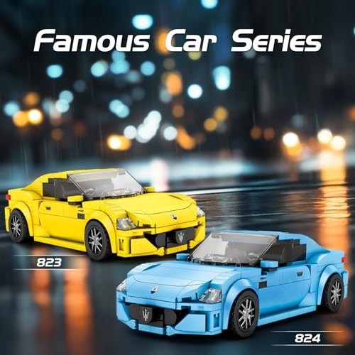 Reobrix Super Sports Car Building Blocks Sets, Classic Collectible Car Model for Boys Ages 8-14, Mini Sports Cars Toy Kit for Kids Blue(384 Pieces)