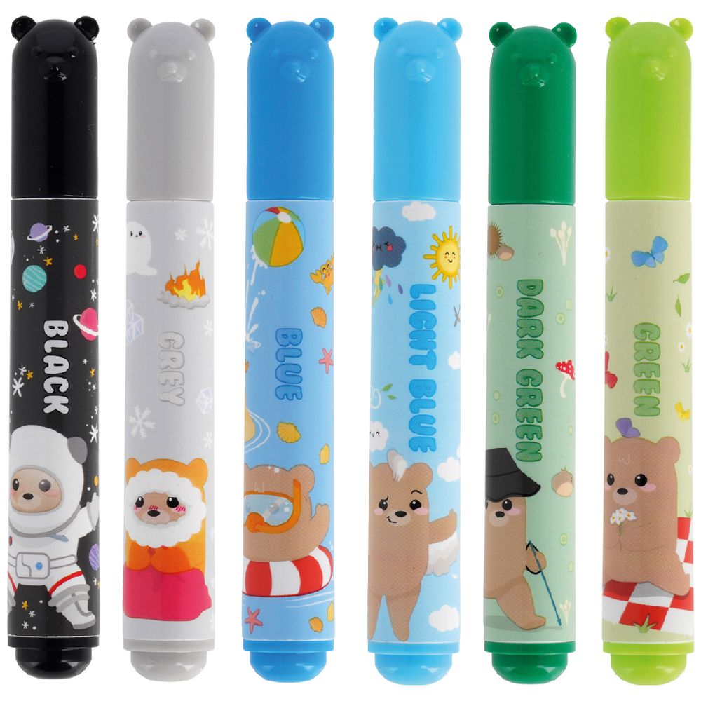 Legami - Set of 12 Pens - Teddy Friends 12 Assorted Colours Washable and Non-Toxic Anti-indentation Tip Thin and Wide Lines for Children and Girl