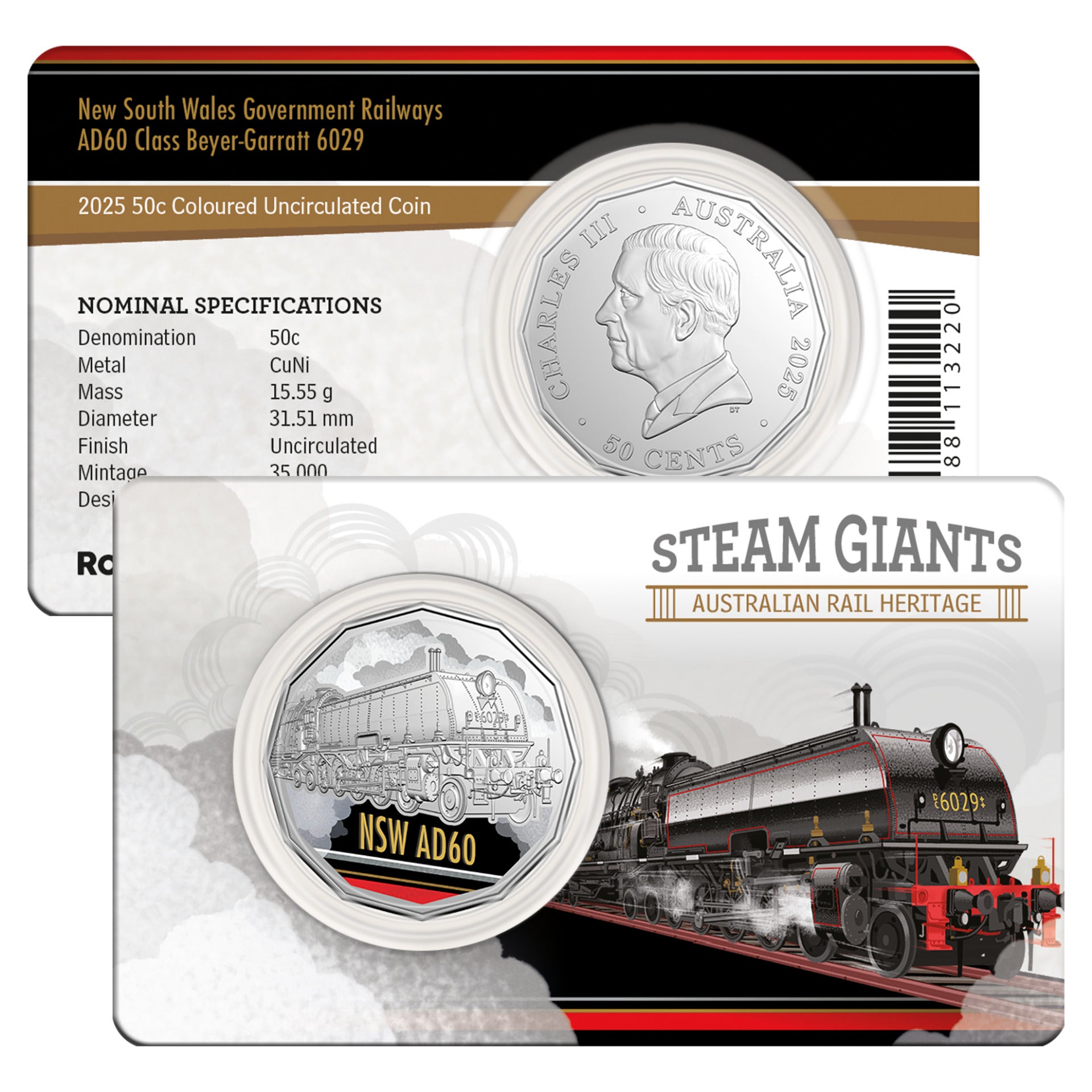 2025 New South Wales Government Railways 50c Coloured Uncirculated Coin
