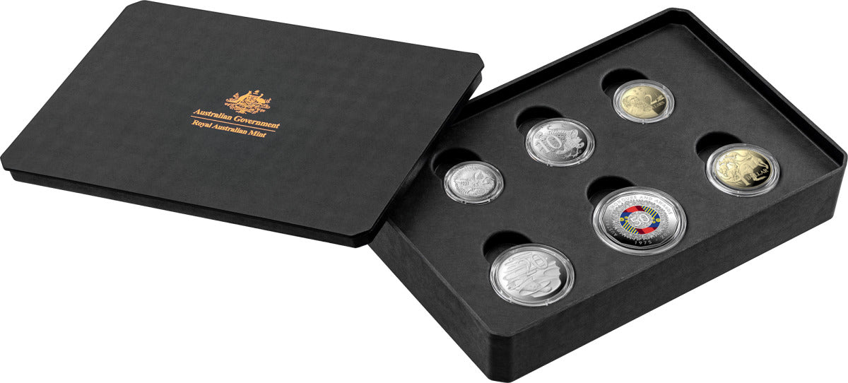 2025 COLOURED SIX-COIN PROOF YEAR SET - 50TH ANNIVERSARY OF THE AUSTRALIAN HONOURS AND AWARDS SYSTEM