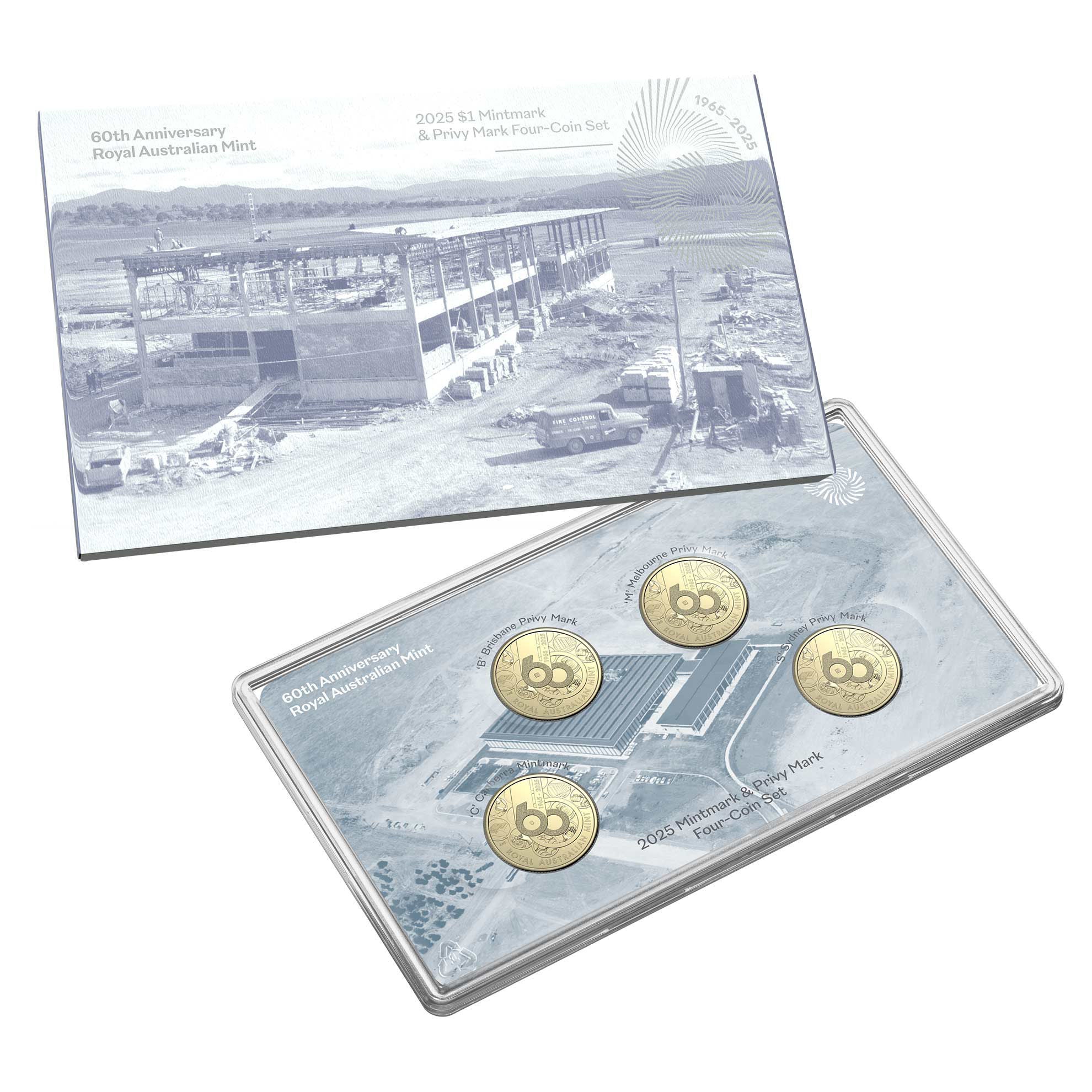 2025 $1 MINTMARK AND PRIVY MARK UNCIRCULATED 4 COIN SET - 60TH ANNIVERSARY OF THE ROYAL AUSTRALIAN MINT