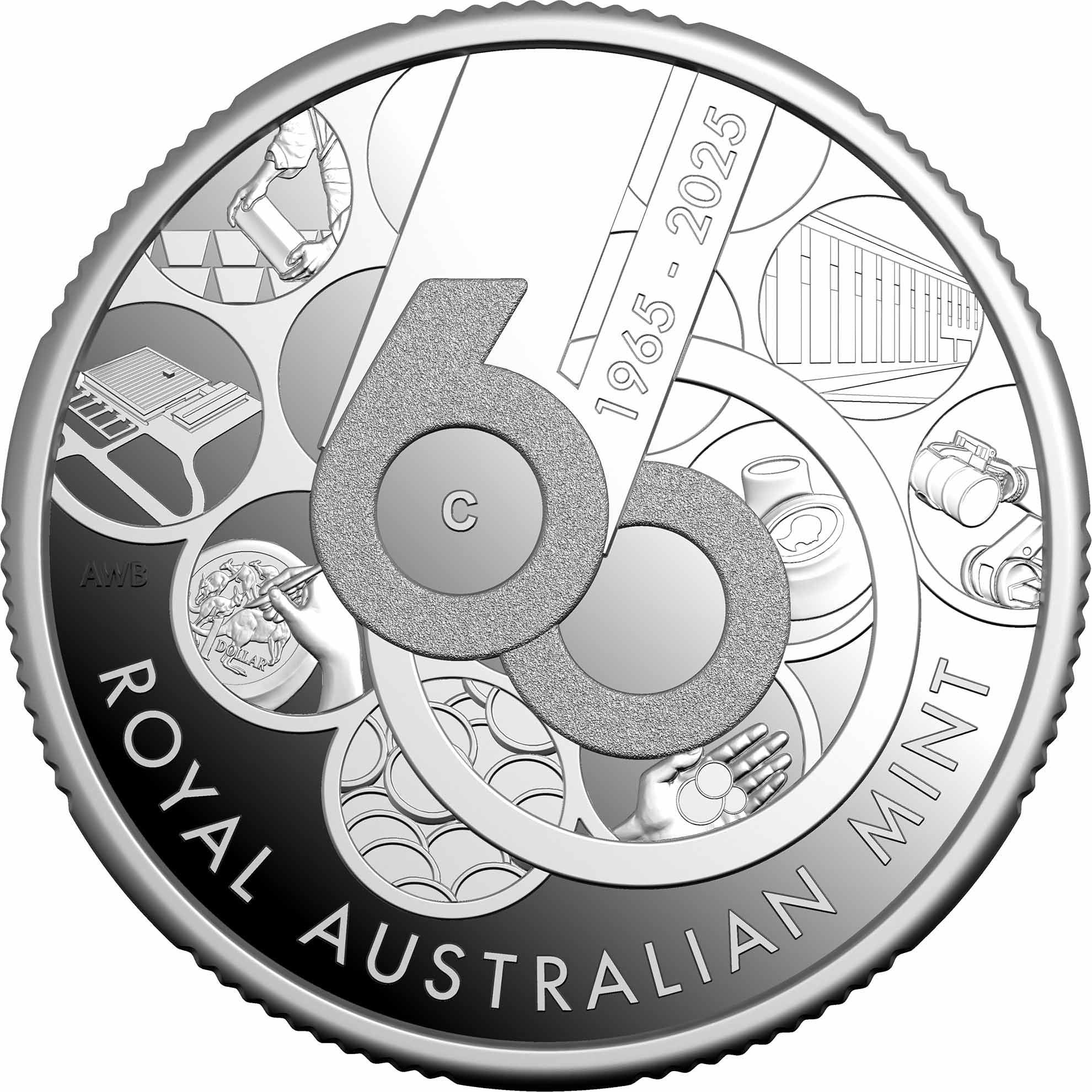 2025 $1 'C' MINTMARK SILVER PROOF COIN 60TH ANNIVERSARY OF THE ROYAL AUSTRALIAN MINT