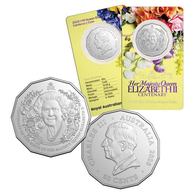 2026 50c CuNi Uncirculated Coin - HM Queen Elizabeth II Centenary of Birth