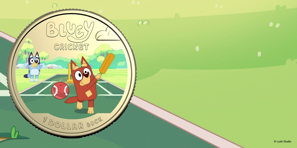 2027 $1 Coloured Uncirculated Coin - Bluey Cricket