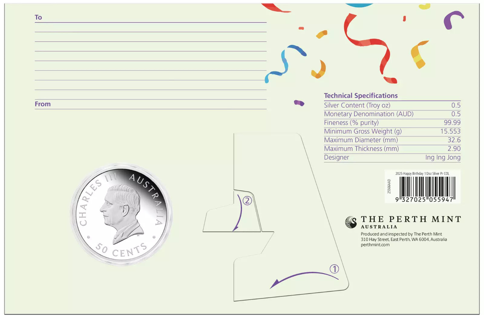 2025 Happy Birthday 1/2oz Silver Coloured Proof Perth Mint Coin in Gift Card