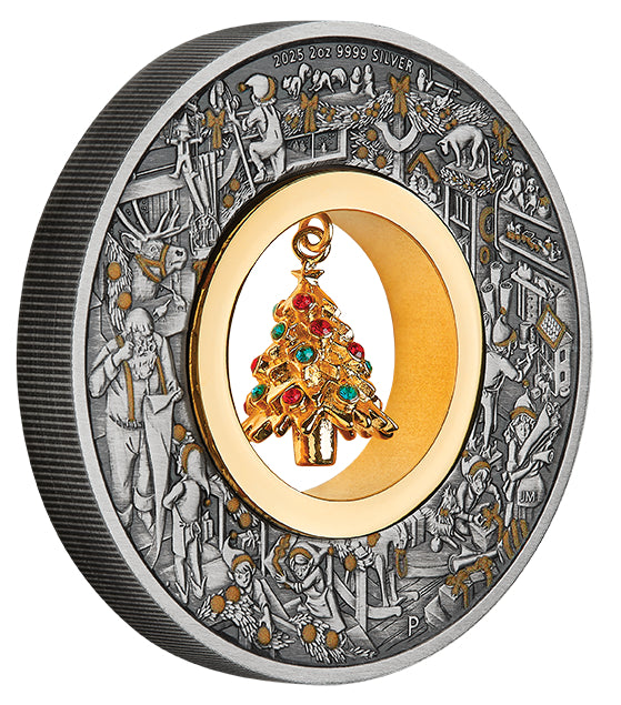 2025 Santa's Workshop 2oz Silver Antiqued Coloured Coin