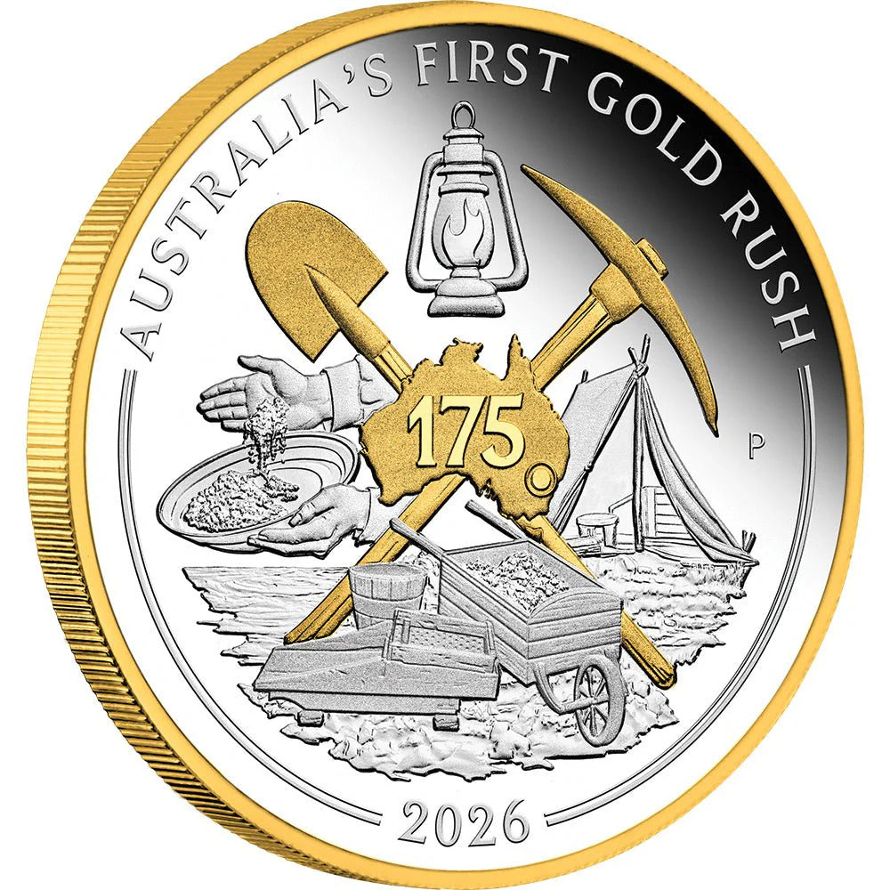 2026 Australia's First Gold Rush 175th Anniversary 1oz Silver Proof Gilded Coin
