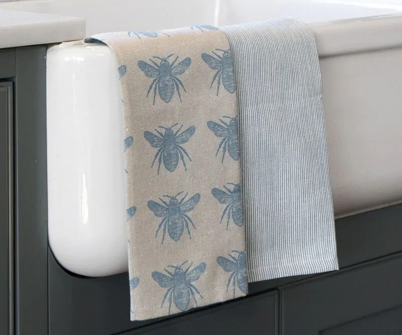 Raine and Humble Tea Towel set 2 Honey Bee Blue haze