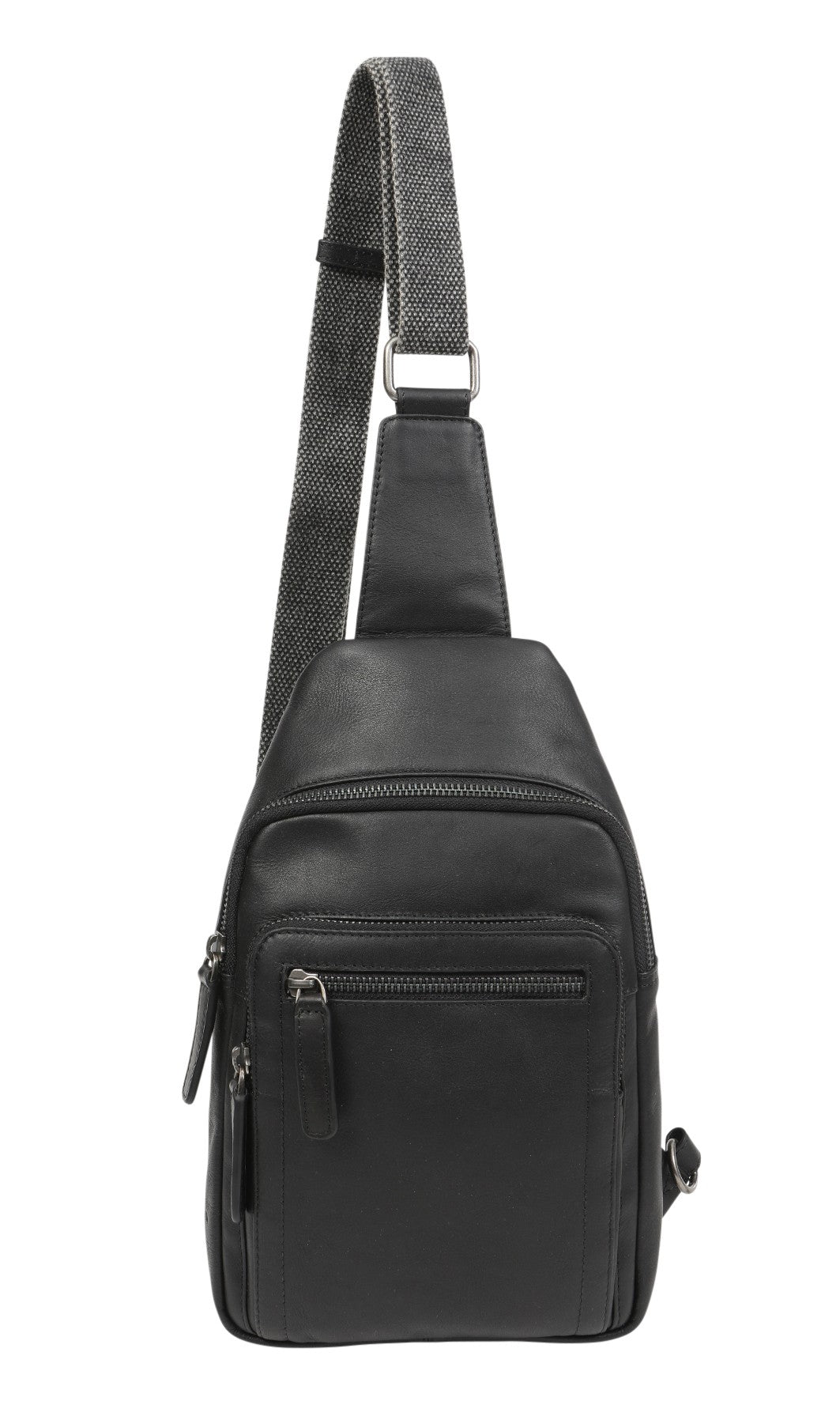 COW LEATHER MEN'S BODY BAG/DOUBLE ZIP BLACK 