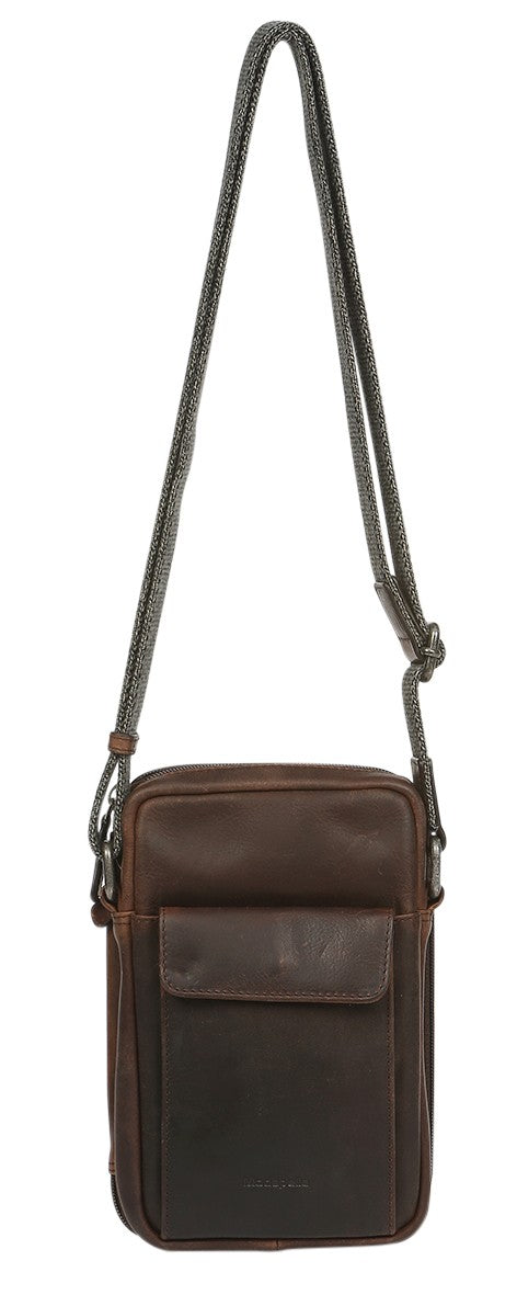 MEN'S LEATHER ORGANIZER CROSS BODY BAG BROWN