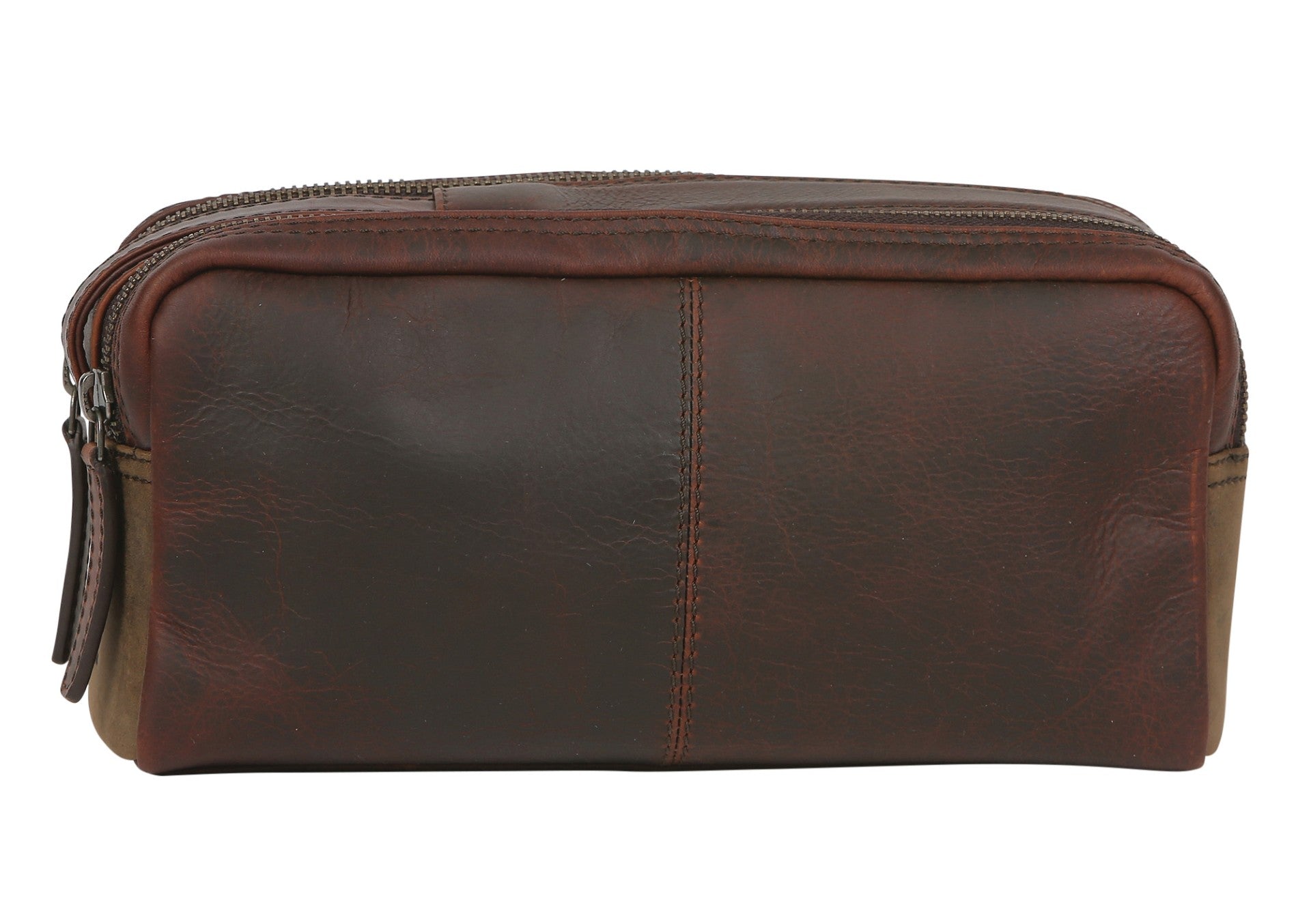 MEN'S LEATHER WET PACK WITH DOUBLE ZIP BROWN