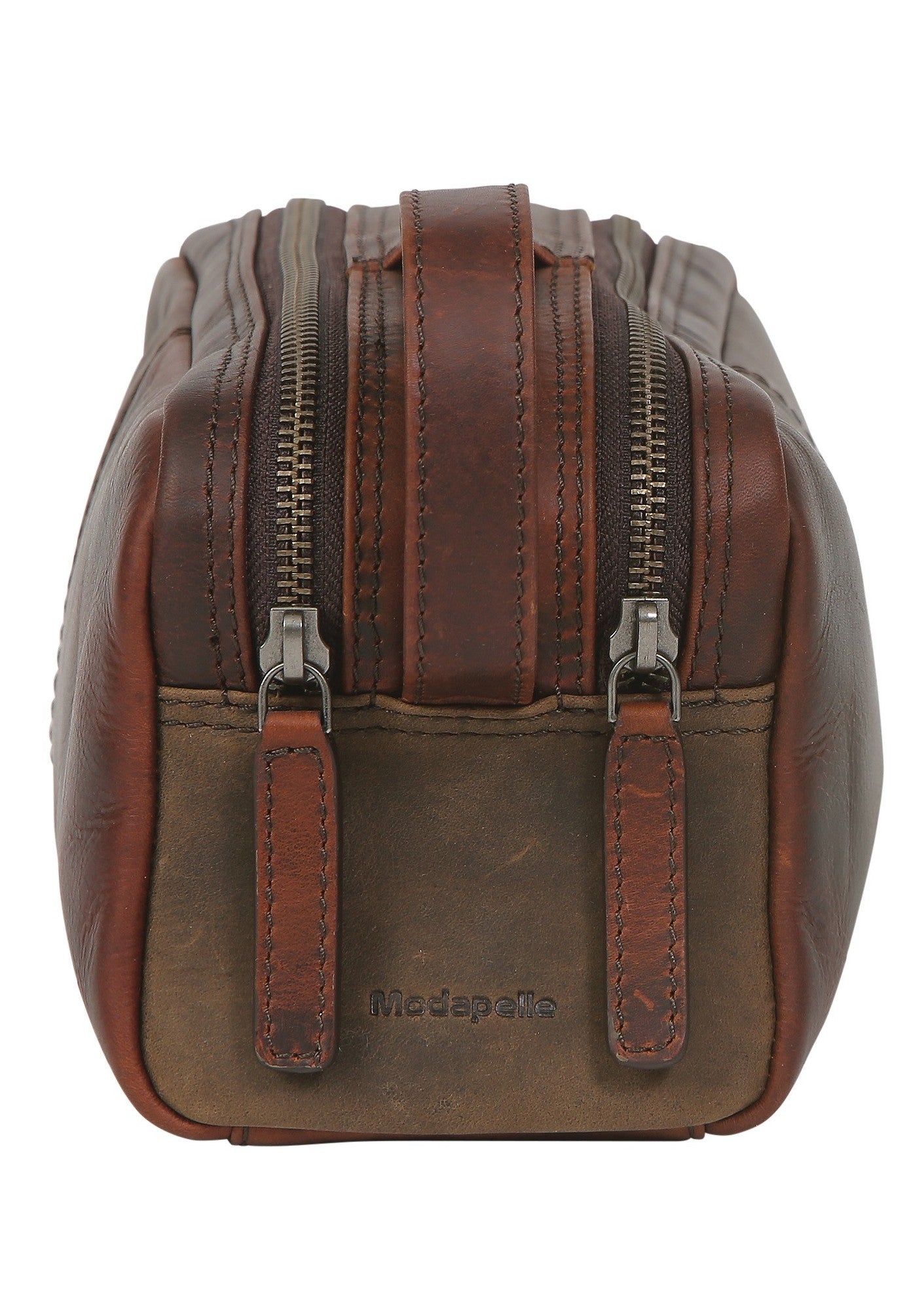 MEN'S LEATHER WET PACK WITH DOUBLE ZIP BROWN