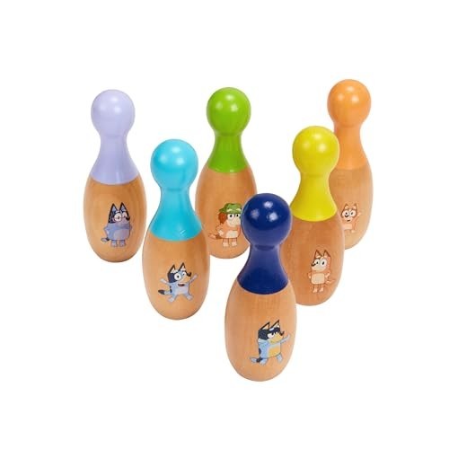 BLUEY - Wooden Bowling Skittles  Set  Indoor & Outdoor Bowling Play  6