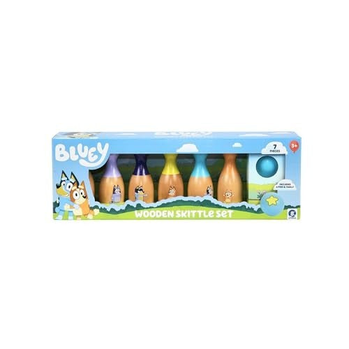 BLUEY - Wooden Bowling Skittles  Set  Indoor & Outdoor Bowling Play  6