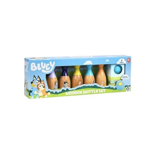 BLUEY - Wooden Bowling Skittles  Set  Indoor & Outdoor Bowling Play  6