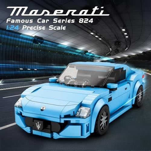 Reobrix Super Sports Car Building Blocks Sets, Classic Collectible Car Model for Boys Ages 8-14, Mini Sports Cars Toy Kit for Kids Blue(384 Pieces)