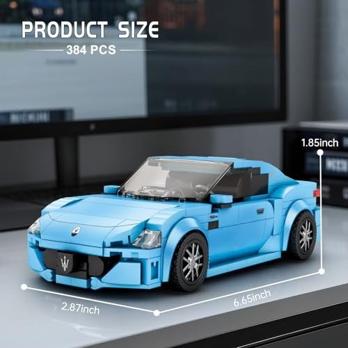 Reobrix Super Sports Car Building Blocks Sets, Classic Collectible Car Model for Boys Ages 8-14, Mini Sports Cars Toy Kit for Kids Blue(384 Pieces)
