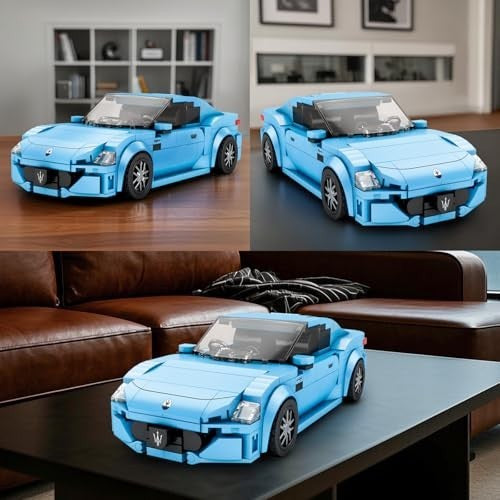 Reobrix Super Sports Car Building Blocks Sets, Classic Collectible Car Model for Boys Ages 8-14, Mini Sports Cars Toy Kit for Kids Blue(384 Pieces)