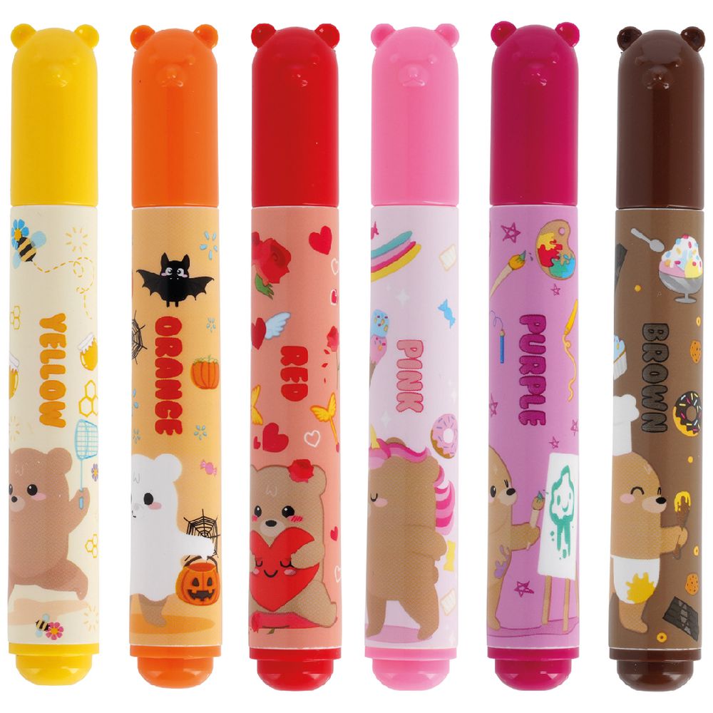 Legami - Set of 12 Pens - Teddy Friends 12 Assorted Colours Washable and Non-Toxic Anti-indentation Tip Thin and Wide Lines for Children and Girl