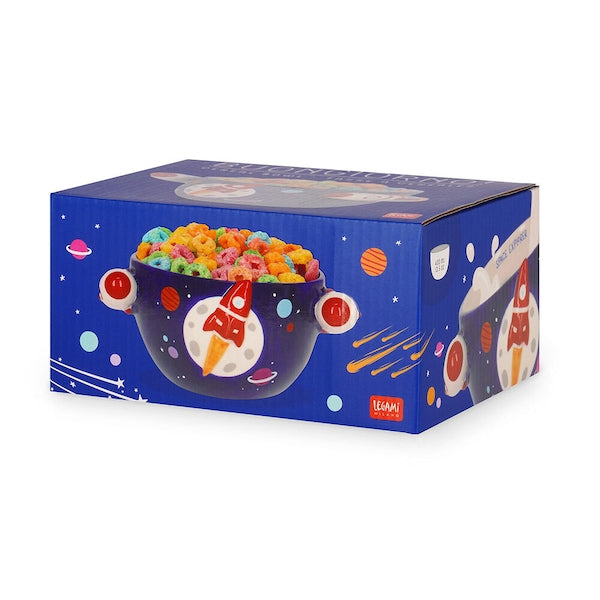 Legami - Stoneware Bowl for Cereals Good Morning! Space Theme Breakfast Cup Microwave-Safe Dishwasher Safe Capacity up to 400 Ml 12 X 9 Cm