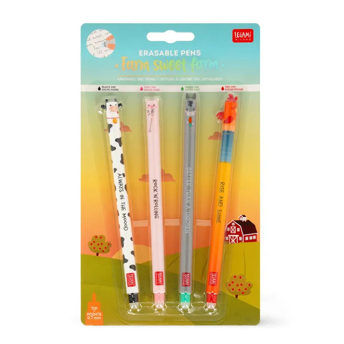 Legami Erasable Pens Set of 4 - Farm Sweet Farm