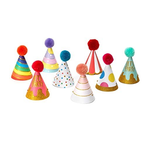 Legami - Set of 8 Party Hats with Pompons and Glitter Details One Size Ø 4.3 Cm