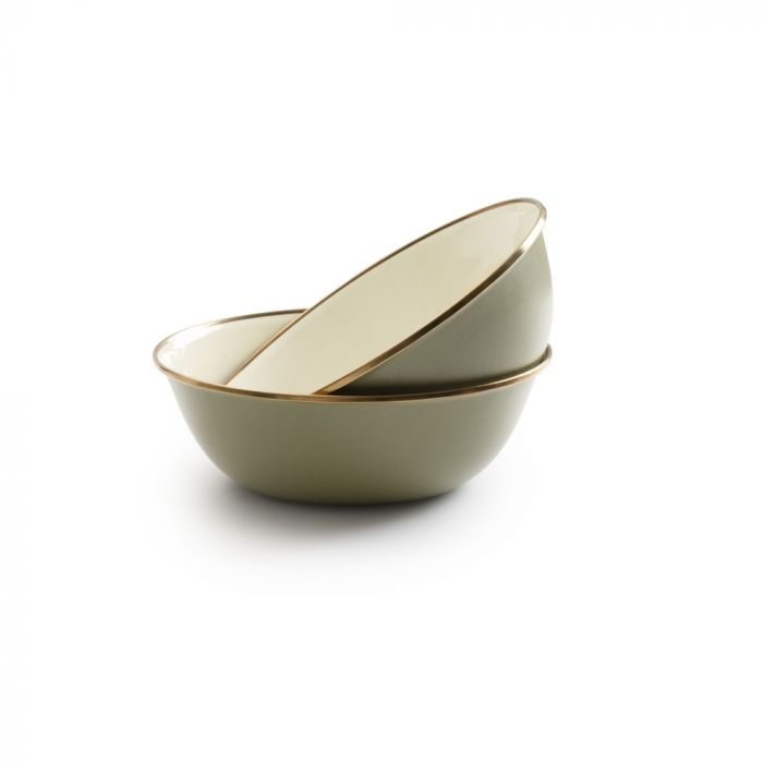 Barebones Enamel 2-Tone Bowl SET - Olive/Drab 