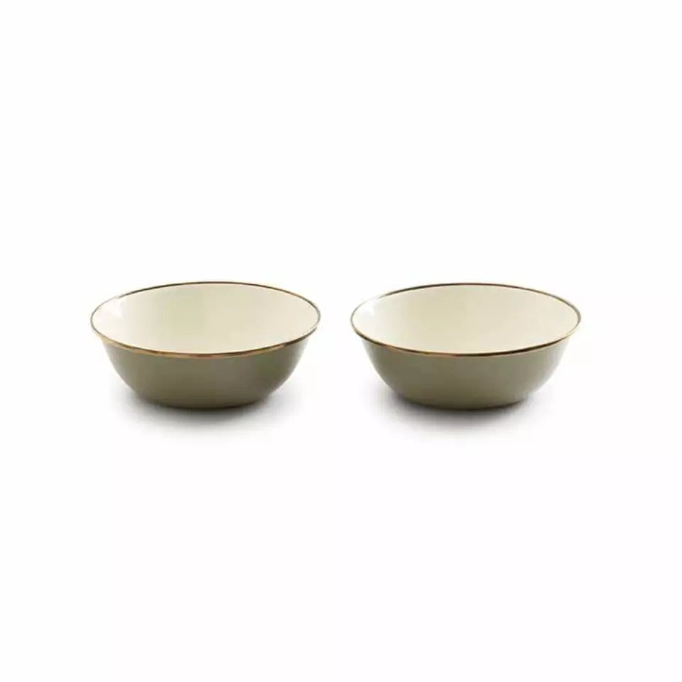 Barebones Enamel 2-Tone Bowl SET - Olive/Drab 