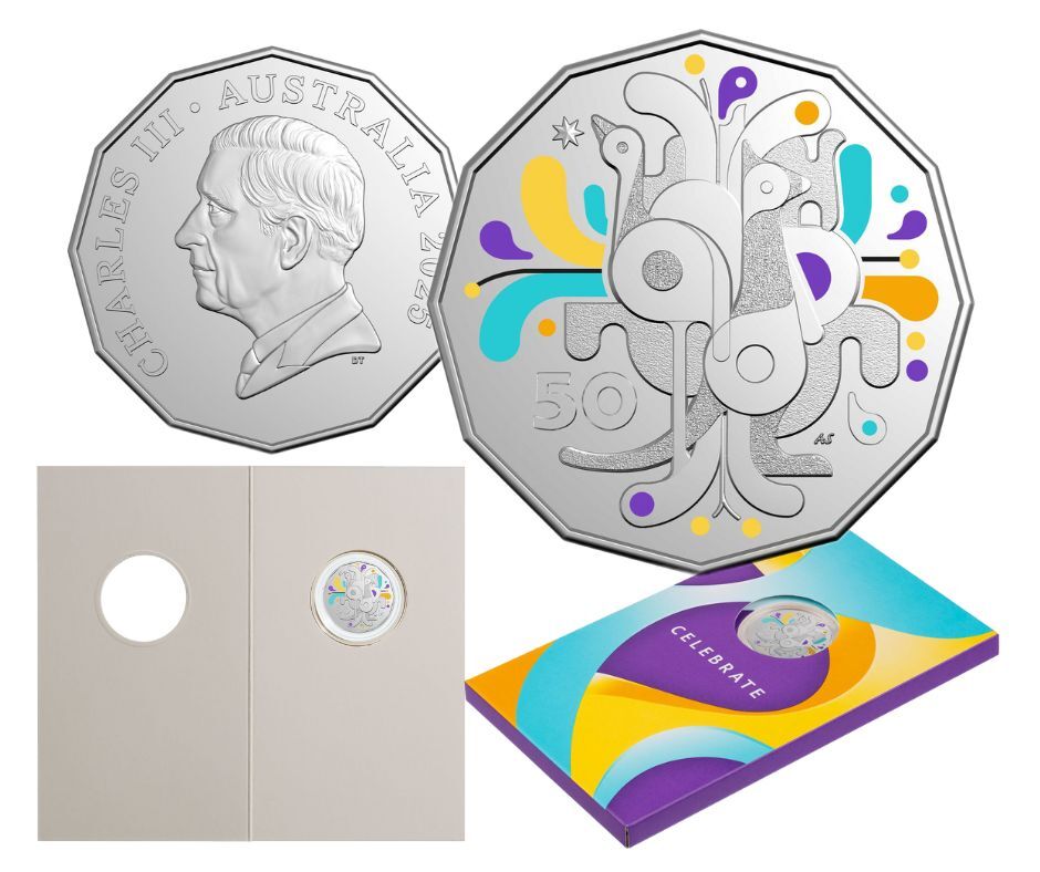 2025 Celebrations 50c Coloured Coin on Card RAM UncBrand NEW Express Post Free