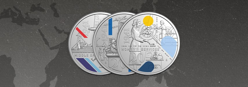 2026 20c Coloured Uncirculated Three  Coin Set - 1941 Service Amid Strife