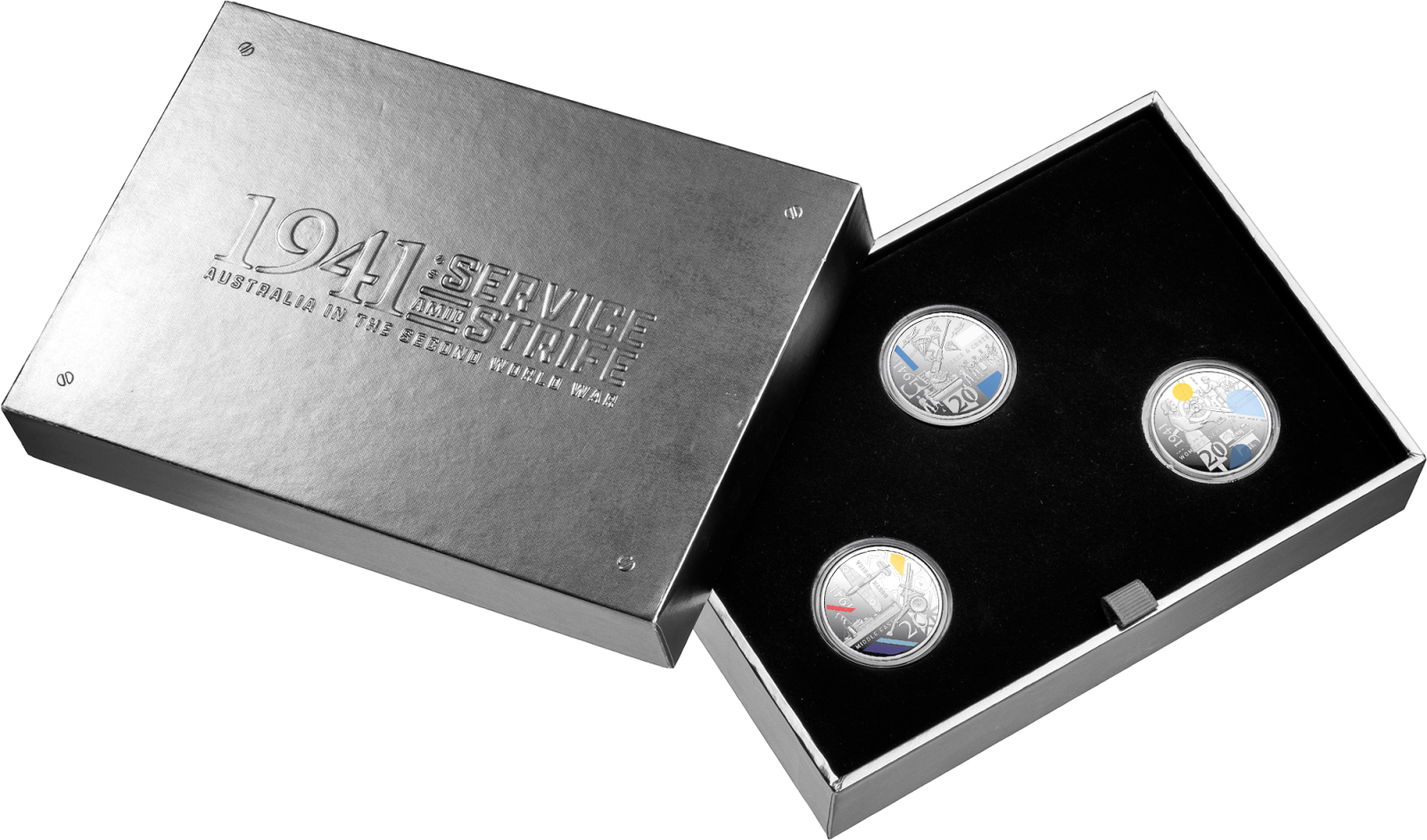 2026 20c Coloured Silver Proof Three Coin Set - 1941 Service Amid Strife