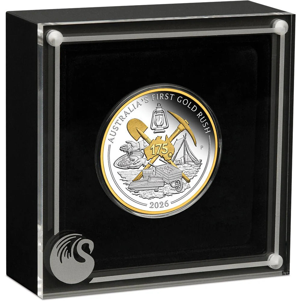 2026 Australia's First Gold Rush 175th Anniversary 1oz Silver Proof Gilded Coin