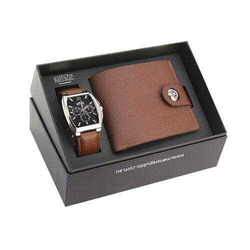 WATCH SET WITH WALLET BROWN 